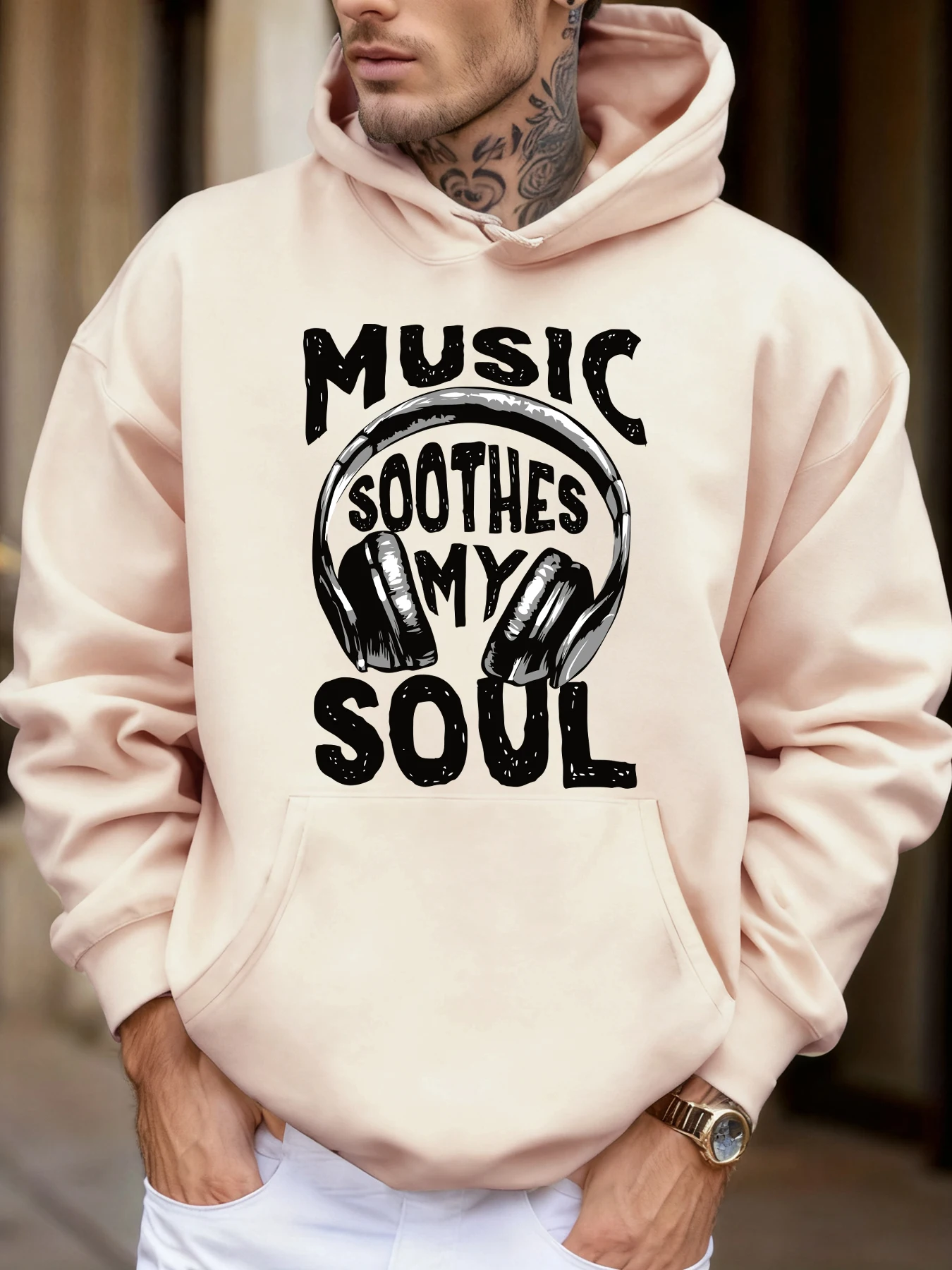 

Музыка успокаивает мою душу с узором, мужские толстовки для бега, мягкие разноцветные пуловеры, флисовая спортивная одежда, повседневная толстовка унисекс с карманами