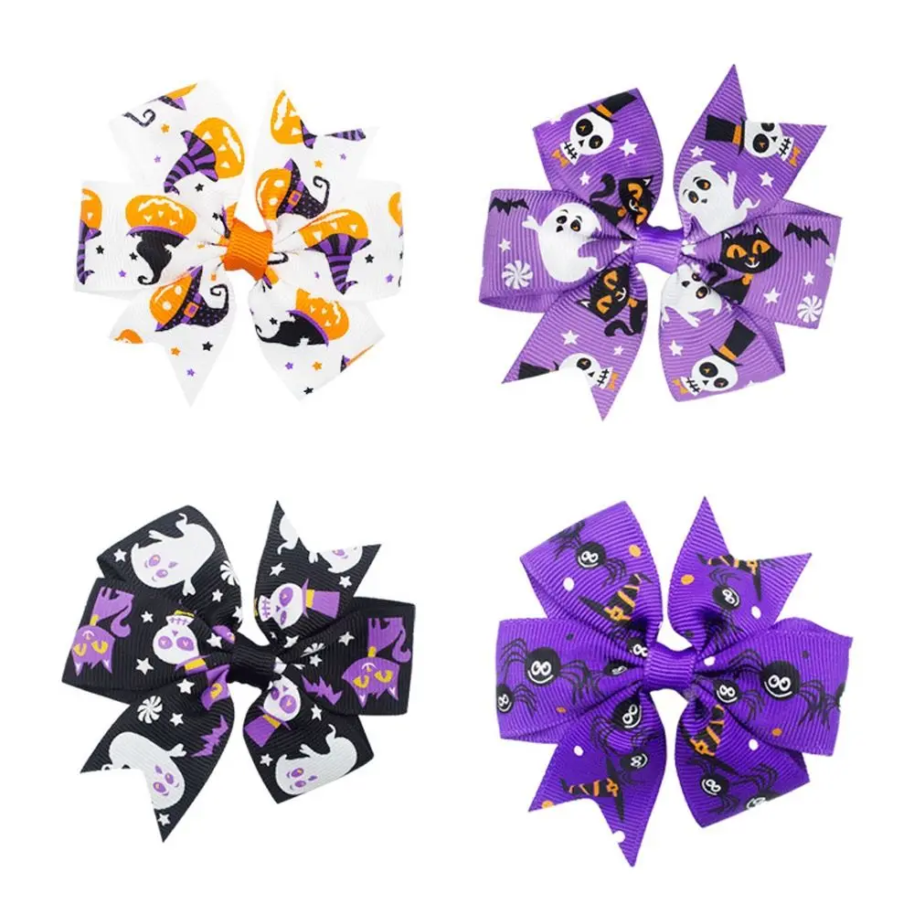 Divertente scheletro Halloween fiocco fermaglio per capelli zucca pipistrello zucca forcina ragno teschio pipistrello clip a becco d'anatra cosplay