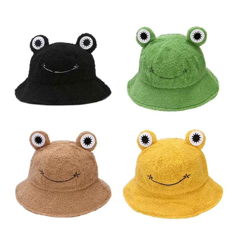 Women Winter Plush Bucket Hats Cartoon for Frog Design Hat Warm Outdoor Fisherman Caps for Girls 4 Colors Drop shipping