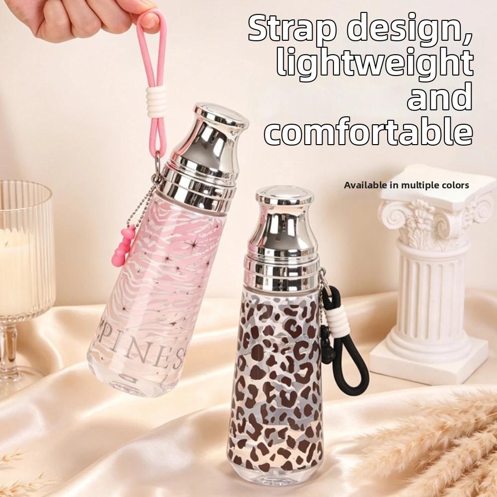 Large Capacity Leopard Print Water Bottle 500ML Bowknot Stars Drink Bottle Vintage Cup Lid Dual-use Transparent Water Cup