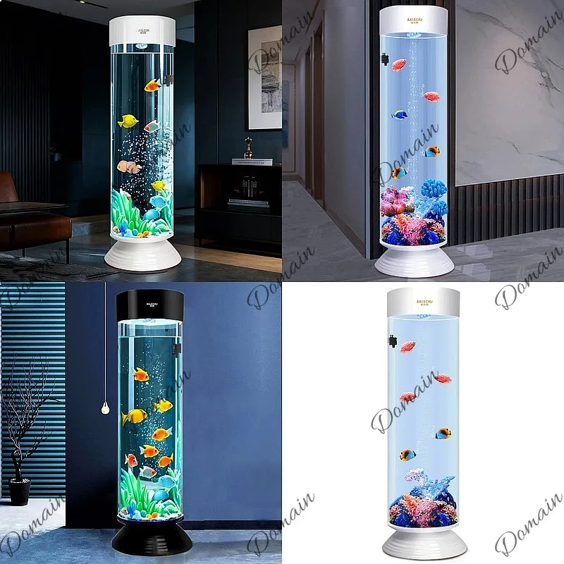 Cylindrical Acrylic Fish Tank Small Medium Living Room New Vertical Floor Standing Goldfish Tank One-Key Drain
