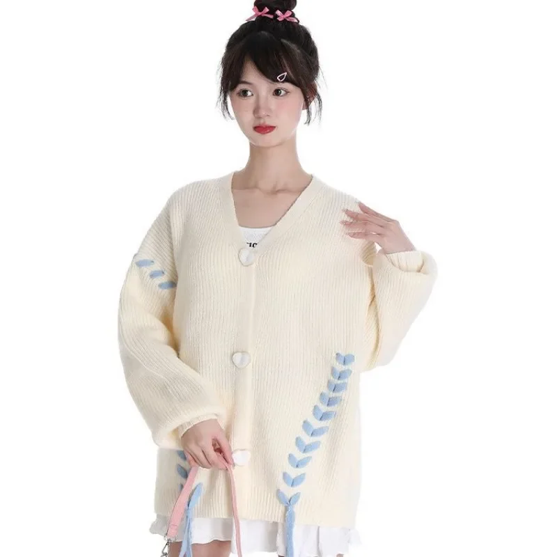 2023 New Korean Fashion Autumn Winter Gentle Wind Sweet Cute Kawaii Knitted Cardigan Women Sweater Plus Size Loose Casual Coat