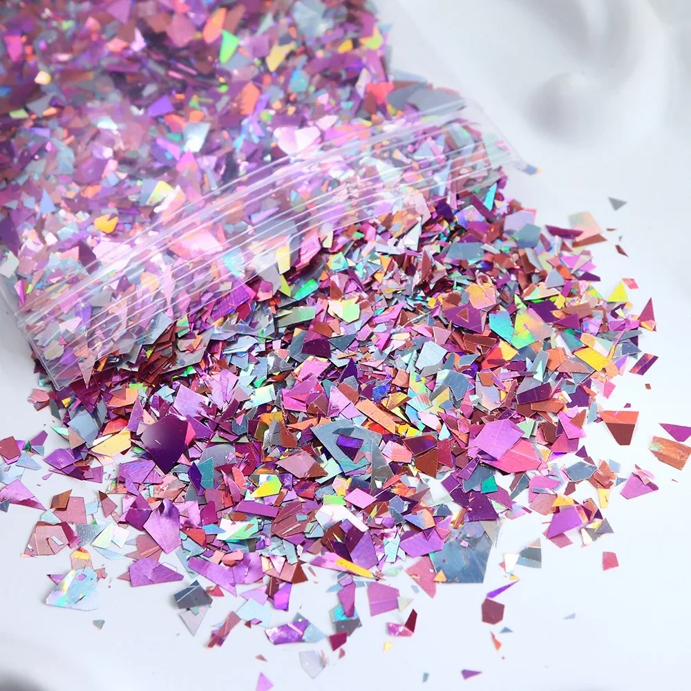 Iridescent Nail Art Sequins 3D Holographic Shiny Fragment Nail Decorations Irregular Shape Holographic Glitter Flakes