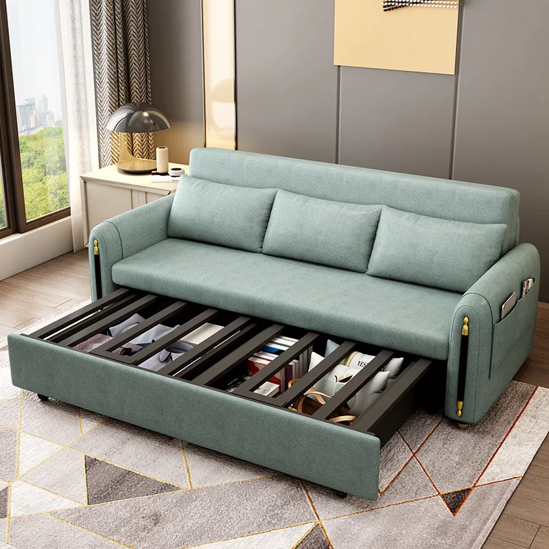 Folding sofa bed dual-purpose multi-function removable and washable living room small apartment double push-pull sitting