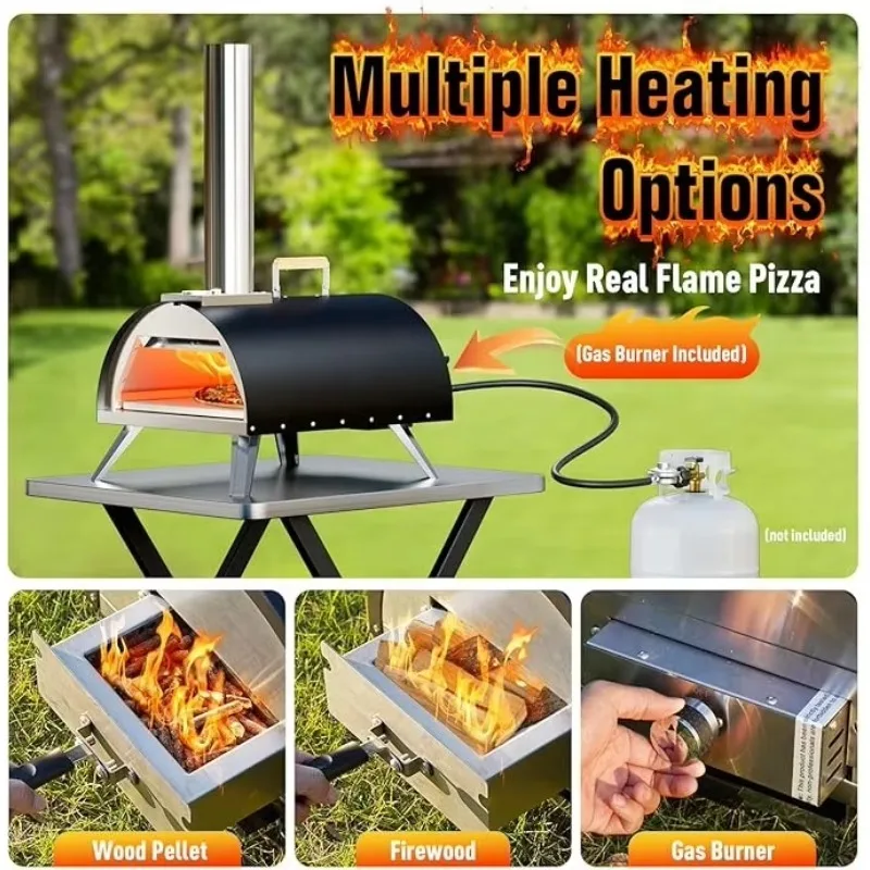 فرن بيتزا خارجي بمخرج 2025، فرن تخييم حديدي، فرن تخييم، غاز خشبي، قائم بذاته، محمول مع عرض درجة الحرارة