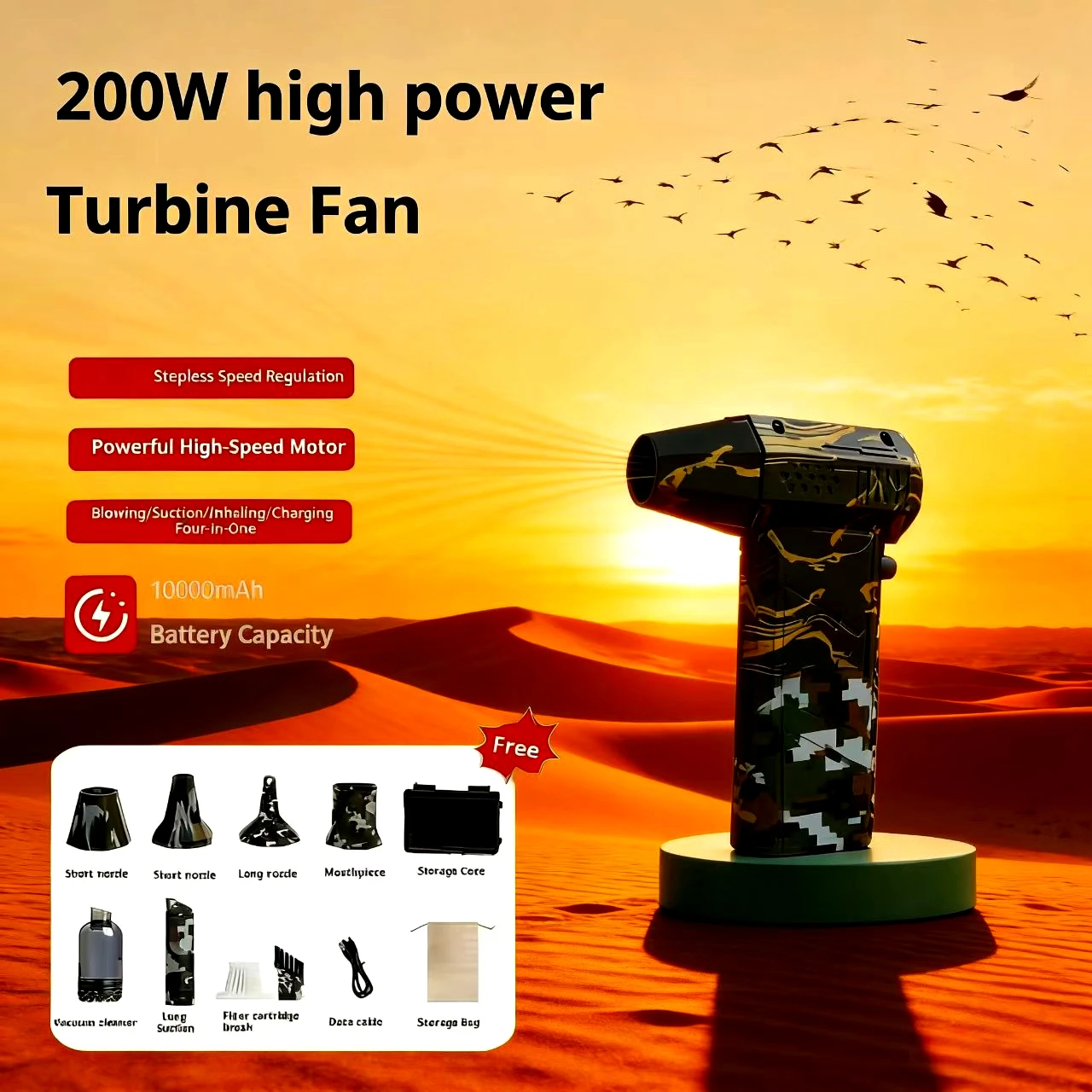 

200,000 RPM tavin fan, high-ratio spray blower, wingless motor, speed-adjustable dust fan, handheld air nozzle