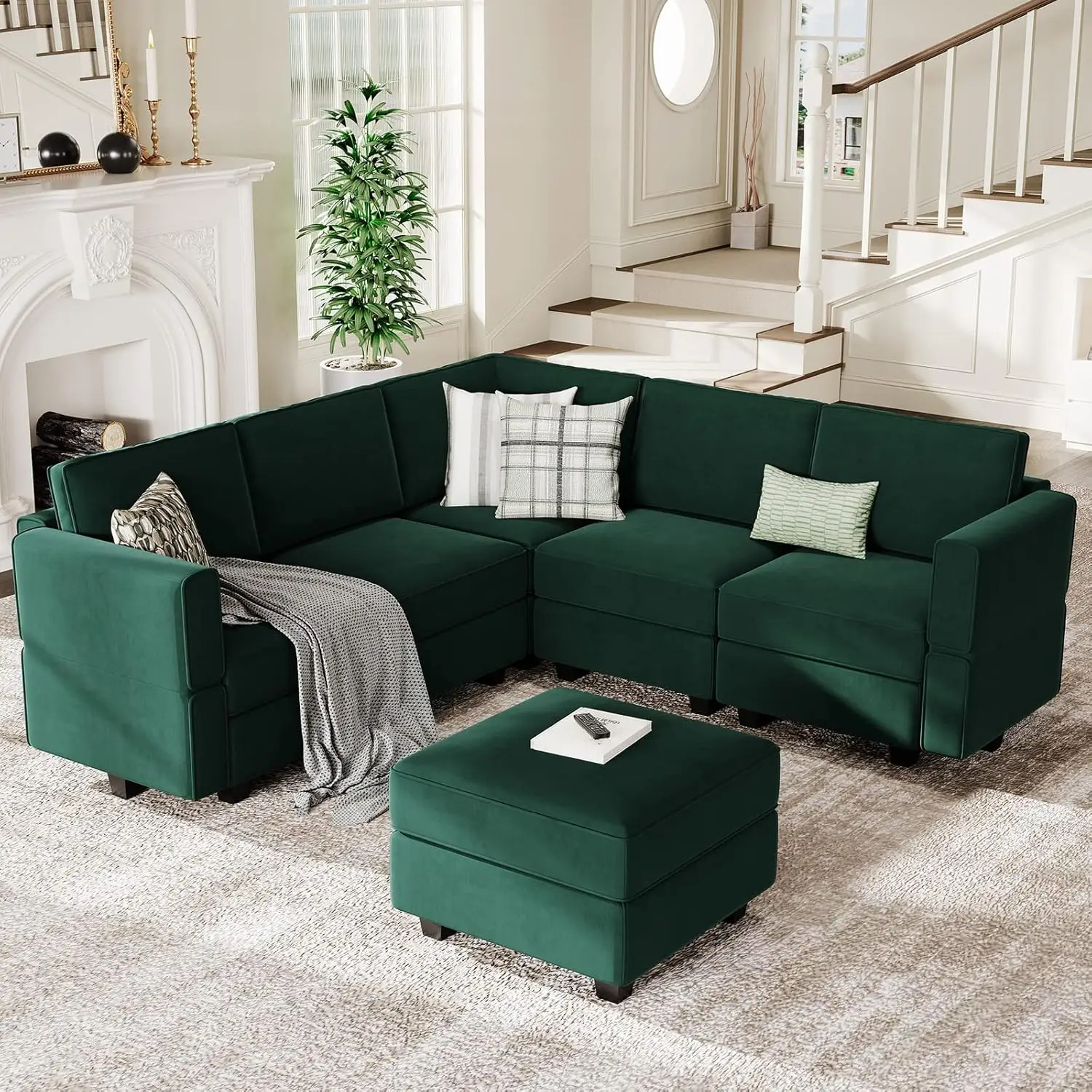 

Modular Sectional Sofa with Storage Seats Velvet Corner Couch Convertible Sectional Sofa with Chaise