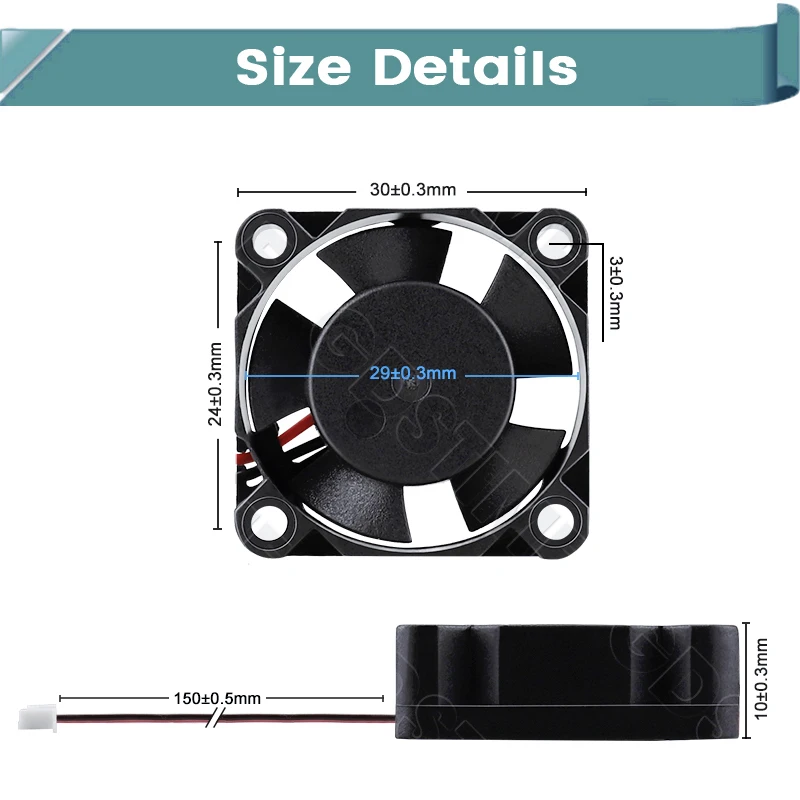 Wentylator Gdstime 3010 24V 12V 5V, wentylator chłodzący 30MMx10MM z podwójnym łożyskiem kulkowym, bezszczotkowy wentylator 30MM, mikro chłodzenie do obudowy CPU i chłodzenia audio. — zdjęcie produktu 5
