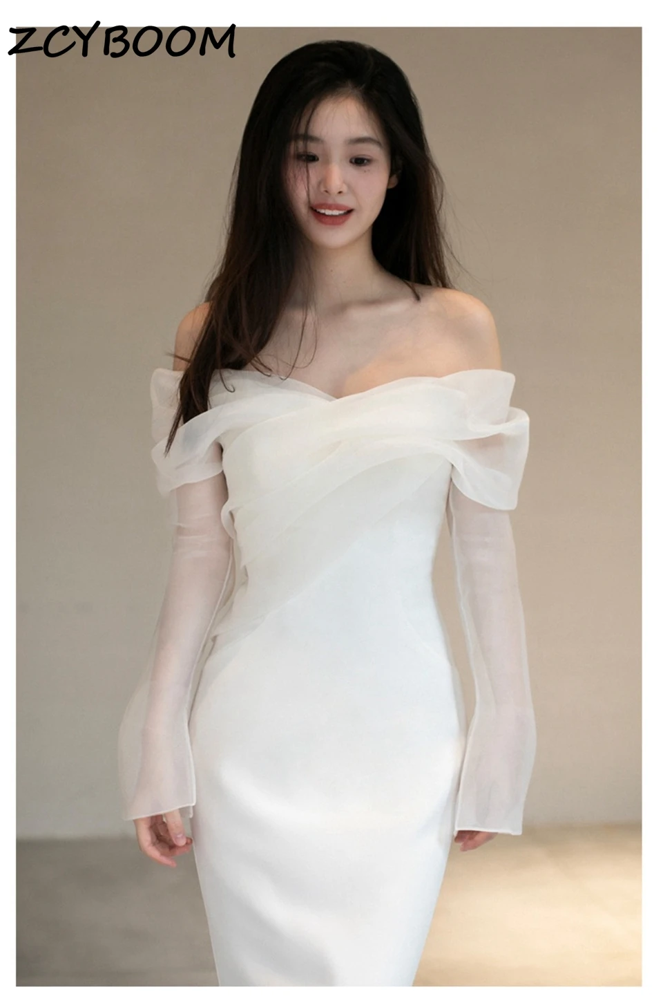 Simple Boat Neck off Sleeves Satin Tulle Illusion A-line Wedding Dresses 2024 Court Train Bridal Gowns Vestido De Noiva