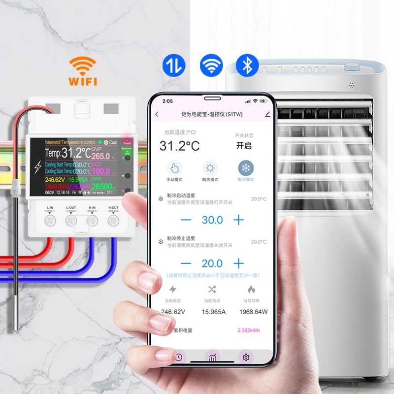 Imagem -06 - Atorch-din Rail Termostato Incubadora Controlador de Temperatura Temporizador para Refrigeração por Aquecimento At4ptw Wifi ac 220v 100a