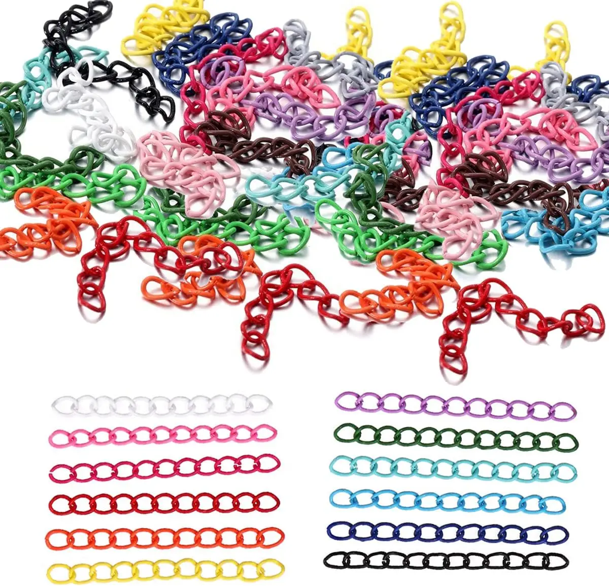 

60Pcs Multi-Color Iron Jewelry Extension Chains, 4mm x 5mm x 50mm, Modern Fashion Tail Chain for DIY Jewelry Making, Adjustable