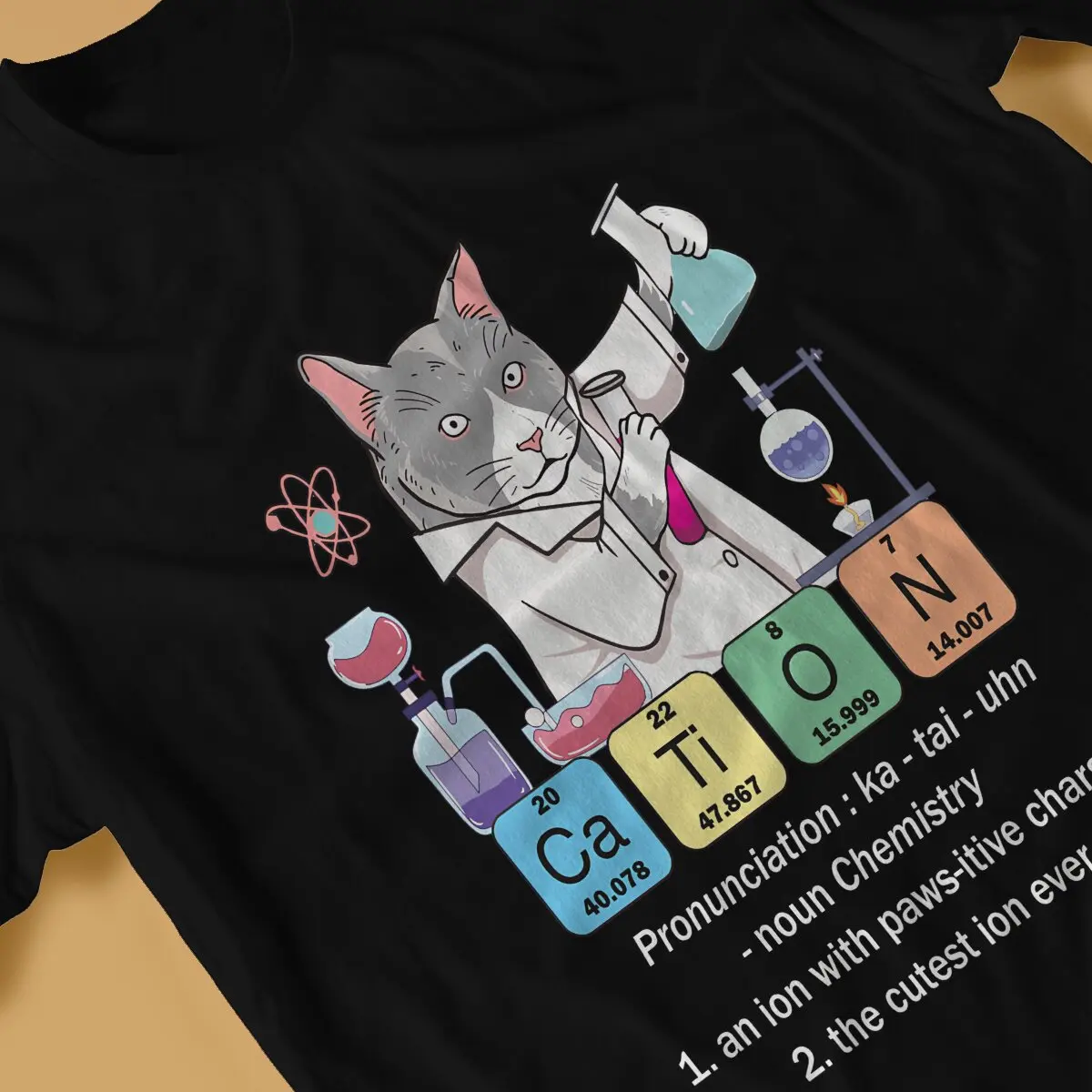 Periodic Table Of Elements Funny Inorganic Chemistry Cat Tshirt Homme Men\'s Clothes Polyester T Shirt For Men