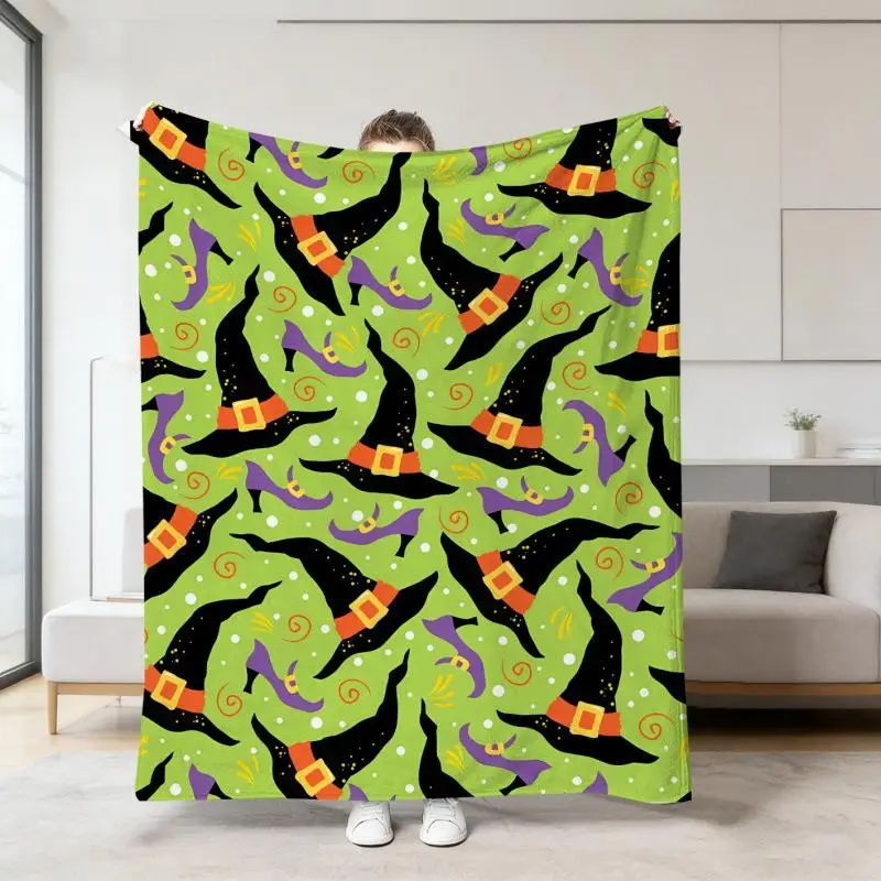 Halloween-Orange-Deckenbezug mit Cartoon-Geister- und Totenkopf-Druck, Flanell-Schlafdecke, Sofabezüge, Multifunktionale Dekorative Decken – Detail 6