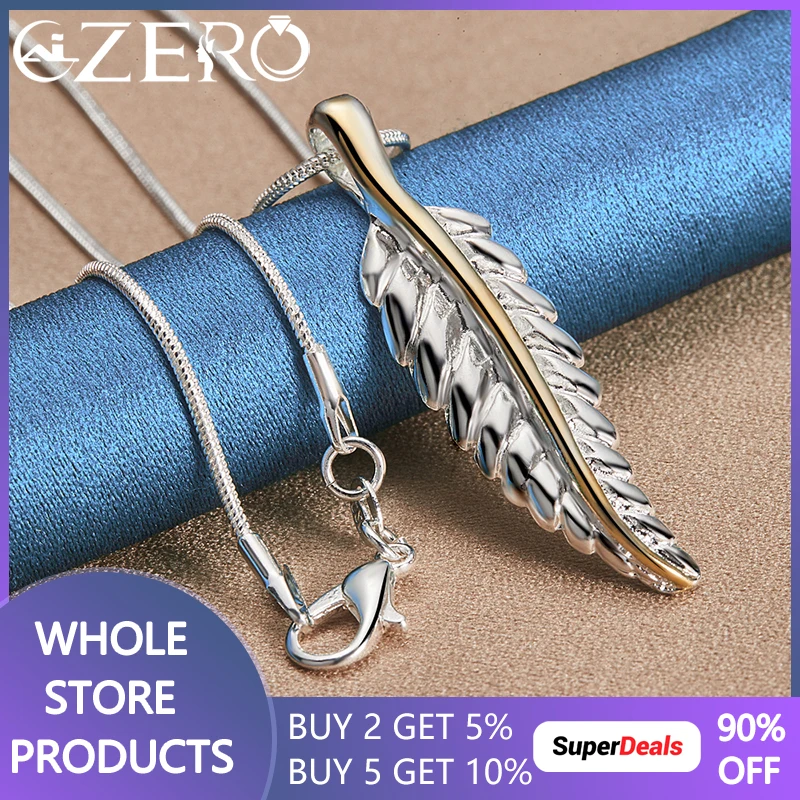 

ALIZERO 925 Sterling Silver Feather Pendant Necklace 16-30 Inch Snake Chain For Men Women Wedding Fashion Party Jewelry Gift