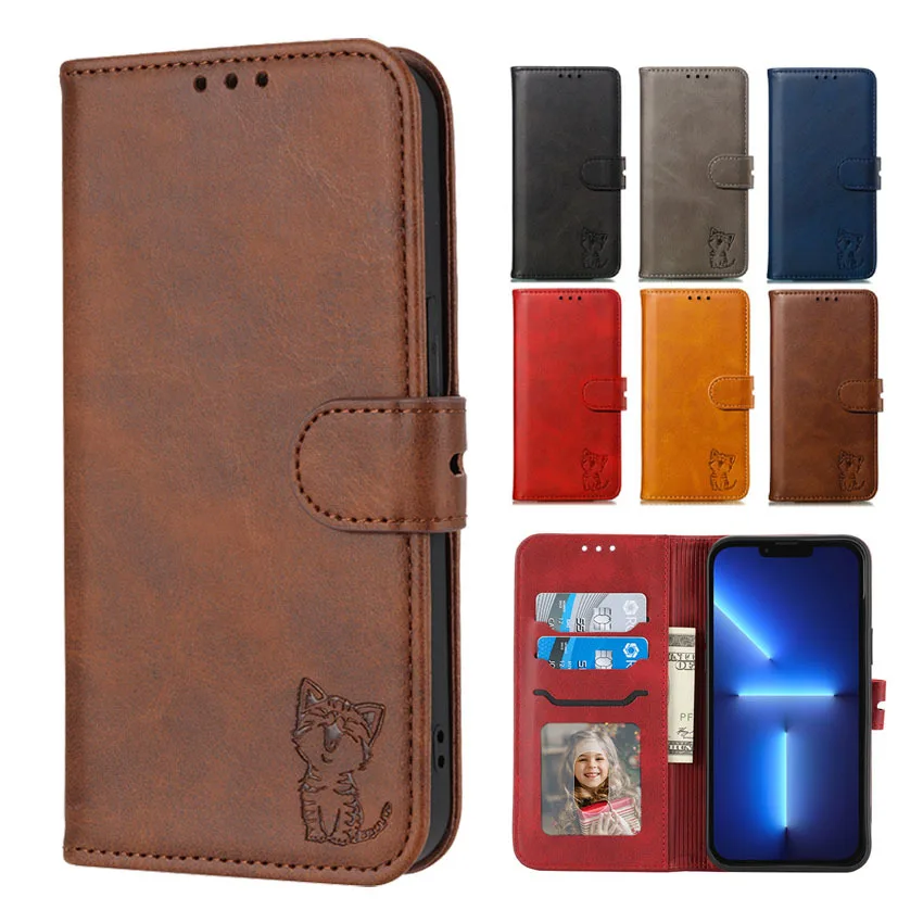 Cat Case For Samsung Galaxy S10 S20 S21 S22 S23 S24 Ultra Plus Note10/20 Lite Wallet Card Holder Stand Leather Flip Book Cover