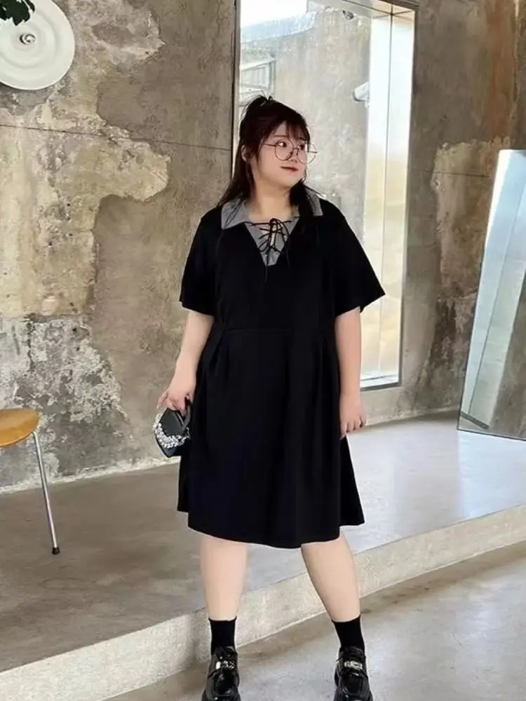 Plus Size 150kg Short-Sleeve Casual CottonT Shirt Dress New Big Women Summer Loose Fat Lady Oversize Dresses For Female Clothing — zdjęcie 2
