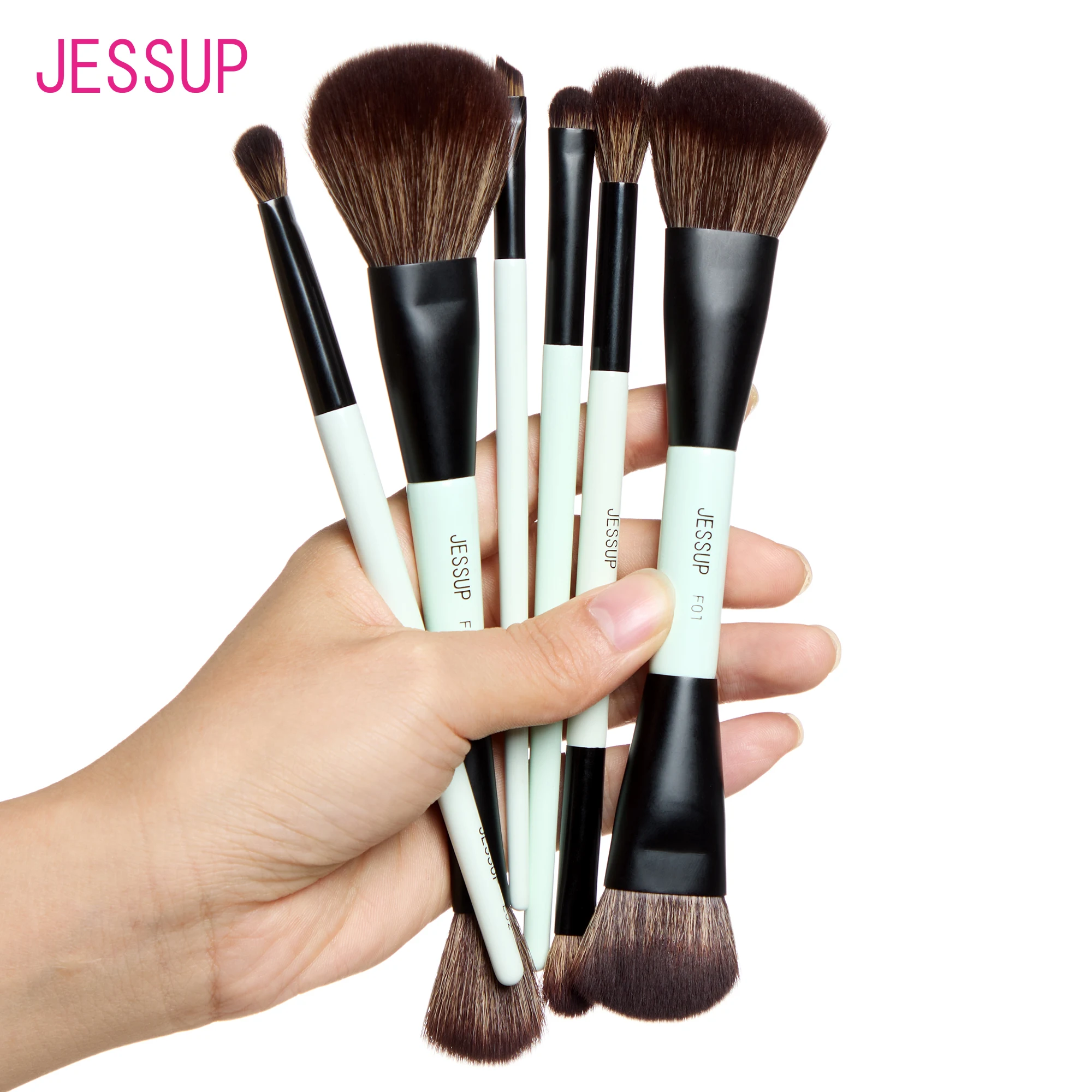 

Набор двусторонних кистей для макияжа Jessup, 6 шт., из веганских волокон, для ежедневного использования, ярко-голубой цвет