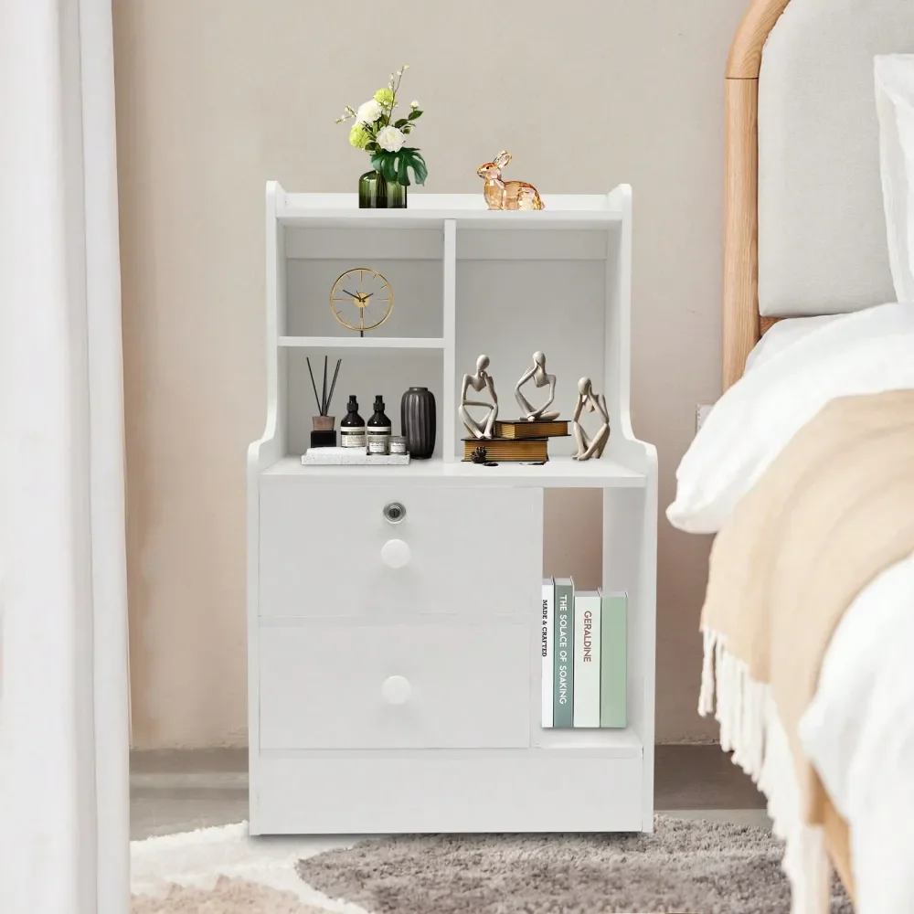 

White Nightstand With Drawers