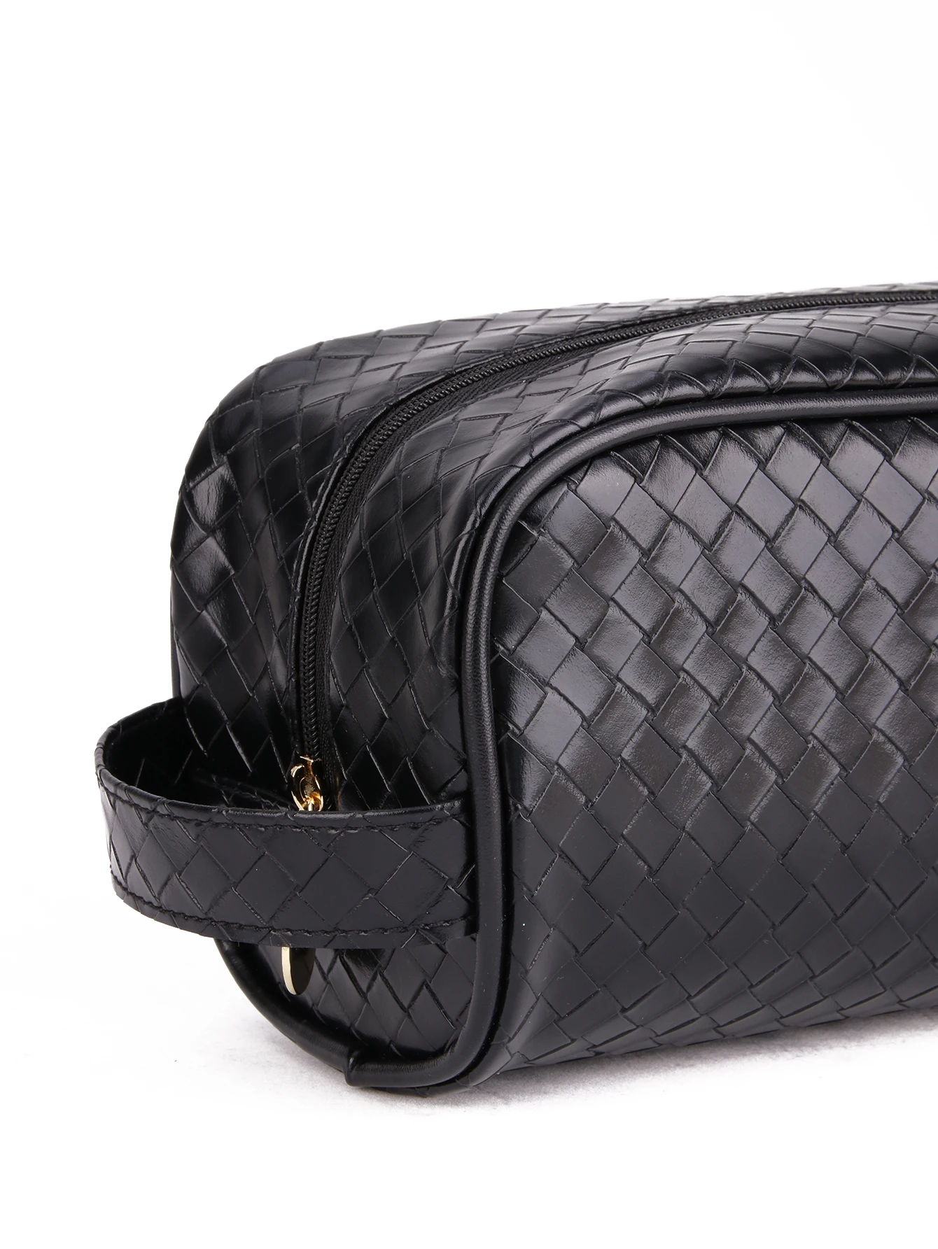 1 PC large-capacity black textured woven cosmetic bag with handle