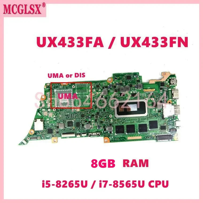 UX433FN With i3 i5 i7-8th Gen CPU 4GB 8GB-RAM UMA/DIS Mainboard For ASUS UX433F UX433FN U4300F UX433FA  Laptop Motherboard