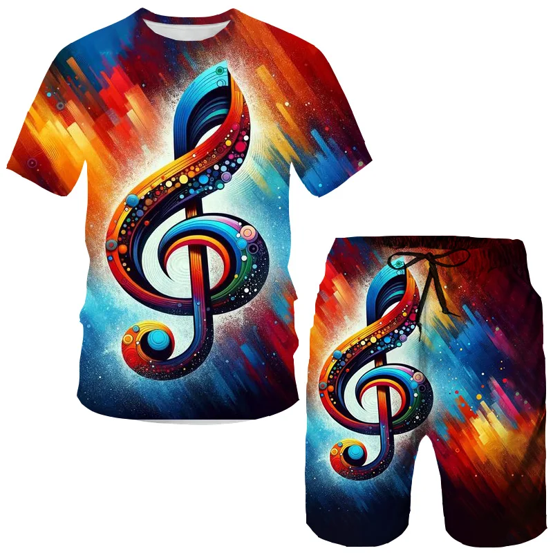 Fashion Musical Note 3D Print T-Shirts Shorts Sets Men's Tracksuits Oversized Short Sleeve T Shirt Pants Set Man Suits Clothing