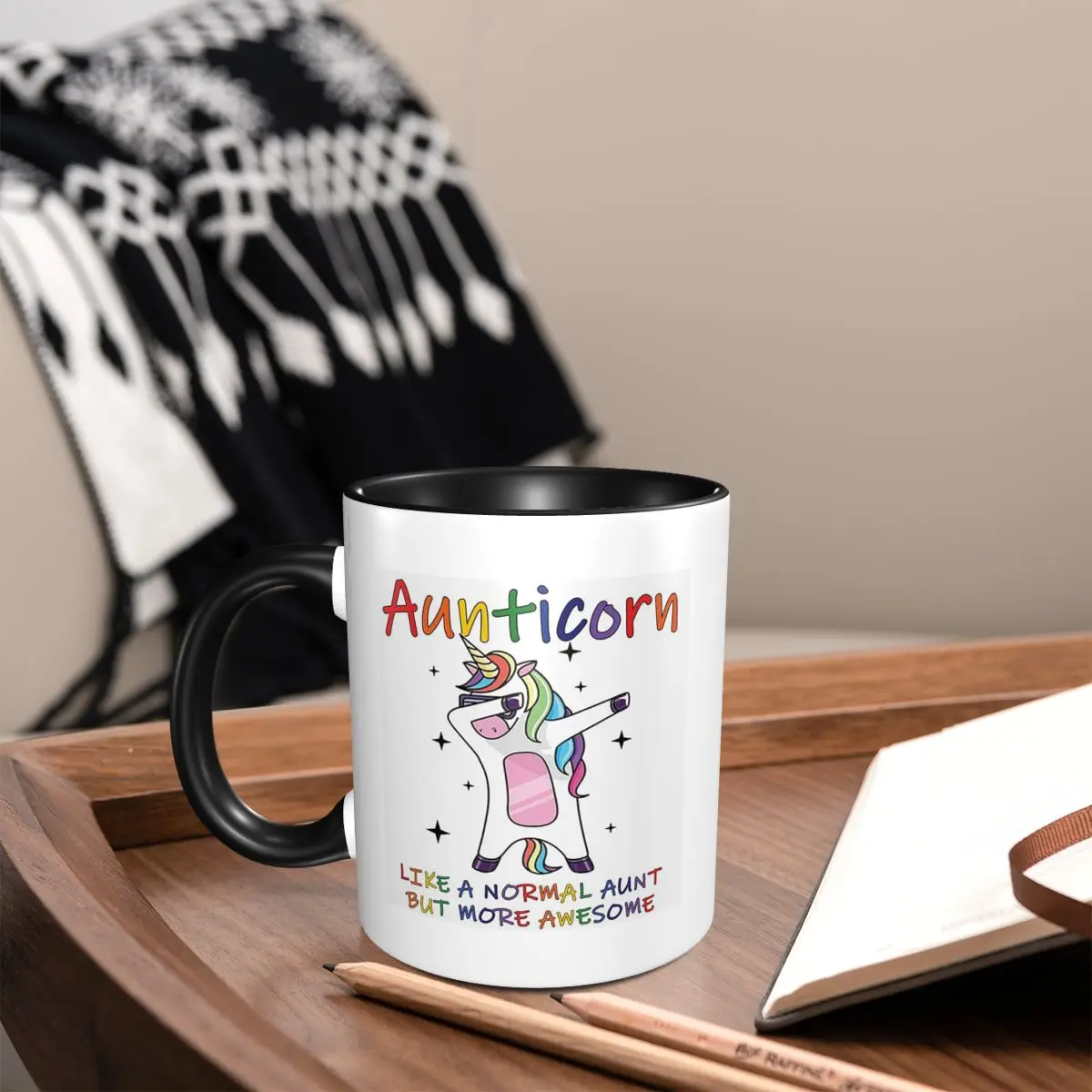 Túnico unicornio como una tía normal pero más impresionante taza tazas de café de cerámica tazas de té taza de leche artículos para beber regalo para mujer hombre