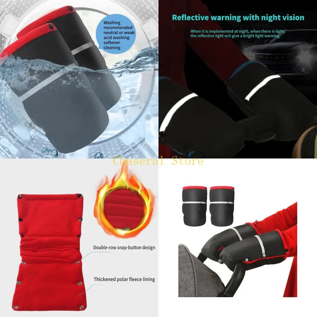 E7CE Stroller Handmuffs with Reflective Strips Mittens Windproof Pushchair Hand Warmer Gloves Stroller Pram Hand Muff