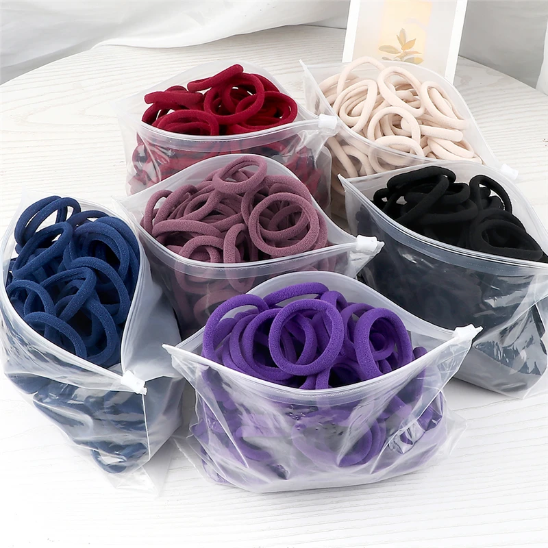 4cm High Elastic Headband 50PCS/Set Basic Colors Black Hair Bands Rope for Girl Women Gifts Hair Accessories Tie Ponytail Holder