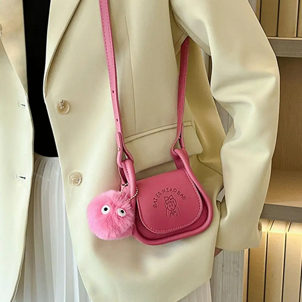 

Women Crossbody Bag Plush Ball Decor Shoulder Bag Cartoon Smooth Bag Tobe Bag Arm Bag Lady Shoulder Bag Women Bag Mini Bag