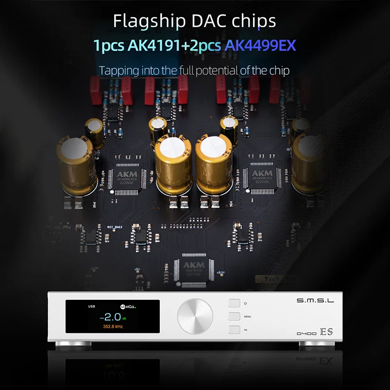 SMSL D400EX Hi-Res Audio Decoder 2x AK4499EX DAC Chip XU316 MQA USB DAC Optical Coaxial I²S Bluetooth Input With Remote Control view 4