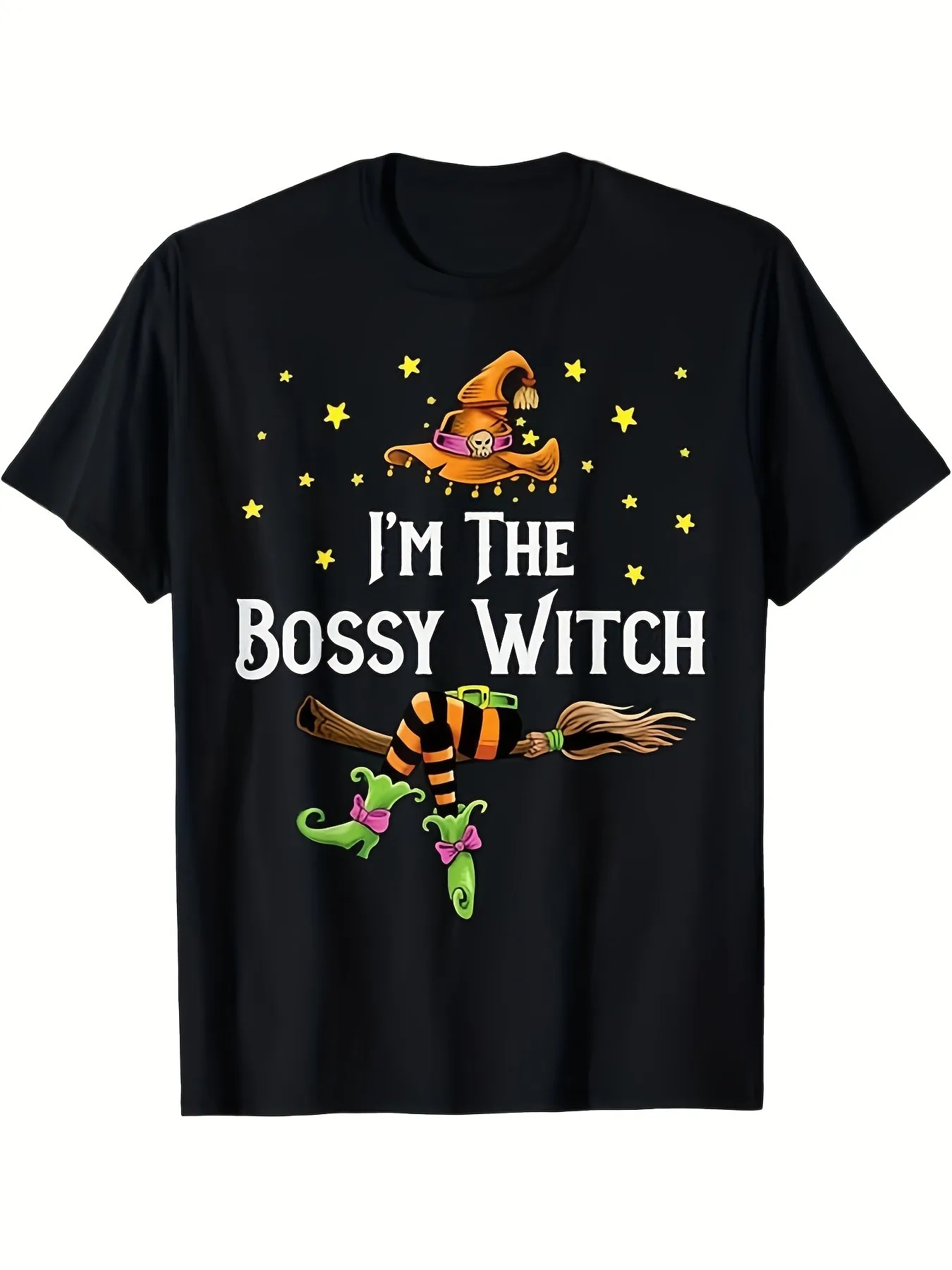 

I Am a Domineering Witch Halloween Matching Group Costume T-Shirt - 100% Cotton Vintage Graphic T-Shirt, with Witch Hat and Broom Design, Short-Sleeved Crew Neck Casual~ Durable Material~ , Holiday Shopper