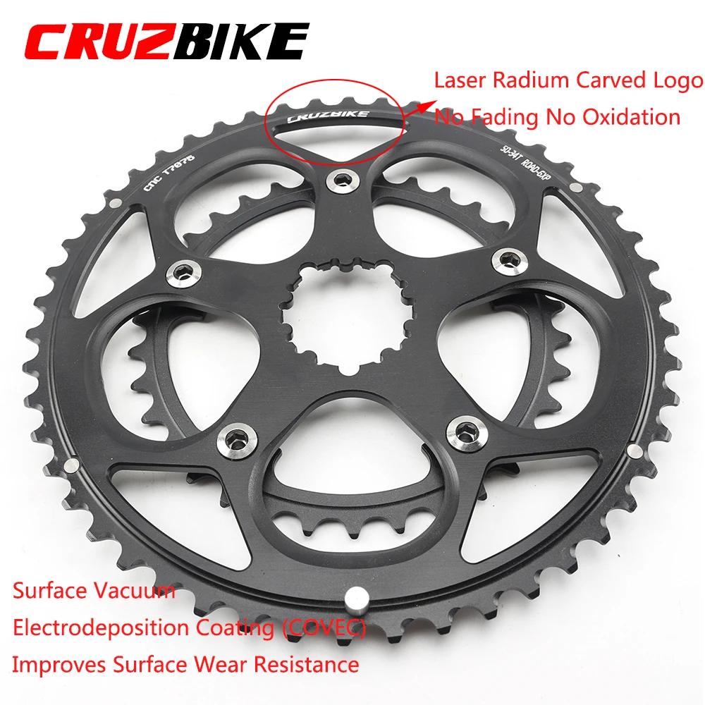 CRUZbike Road Bike Chainring 50-34T Chain Wheel Double Disc Bicycle Crown For 9/10/11/12 Speed Crankset