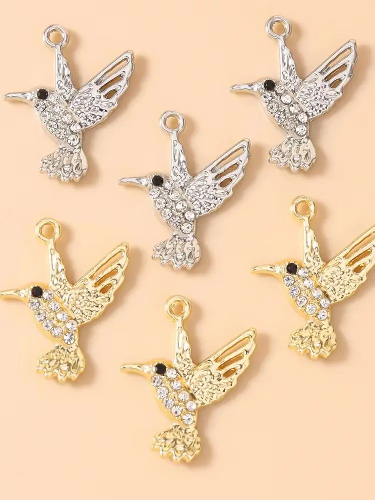 Leslie 10 Stück 20*24mm Gold Silber Farbe Klare Kristall Flamingo Vogel Anhänger für Ohrringe Halskette Handgemachter Schmuck – Detail 1