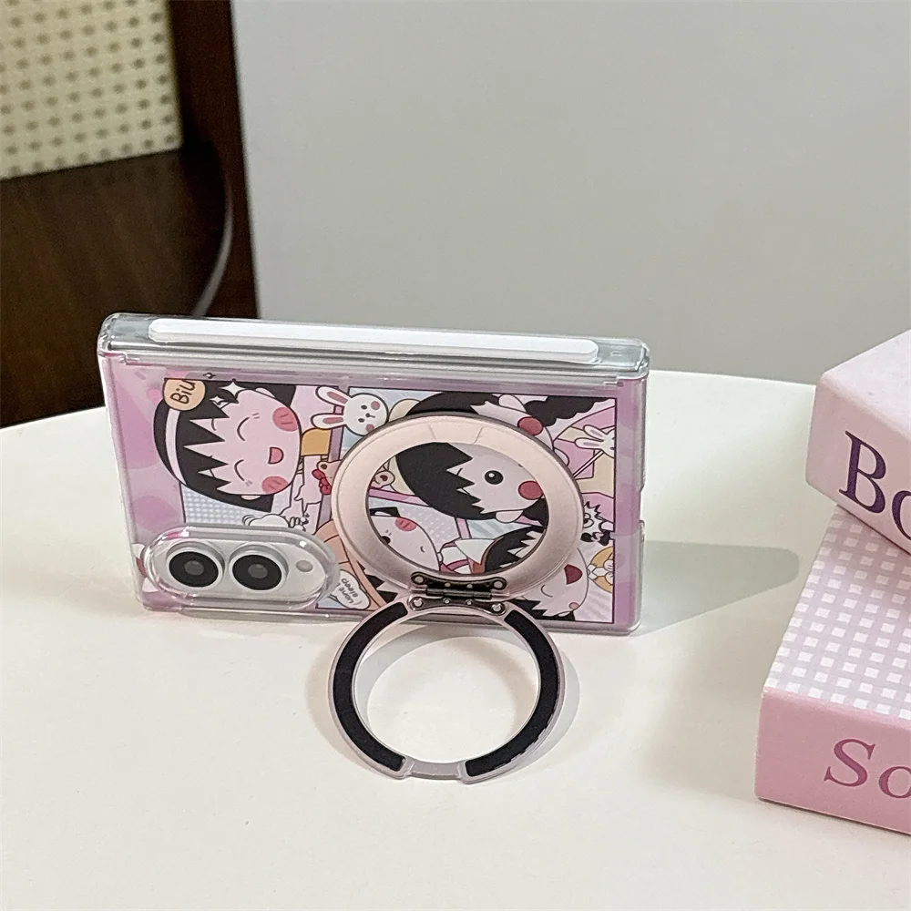 Kawaii Cartoon Cute pink 360° Magnetic Fold Phone Case for Samsung Galaxy Z Fold 8 Cover For Magsafe Stand Chain Cases