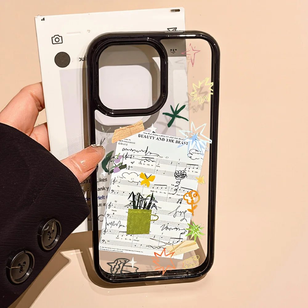 

Fashionable Musical Score Plant Summer Phone Funda Cases For iPhone 11 Case iPhone 14 15 16 13 12 Pro Max Soft Shockproof Cover