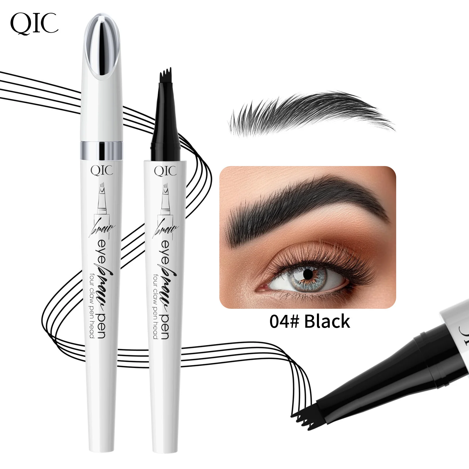 Qic Wenkbrauwpotlood 2024 Bestseller Meisjes Eyeliner 3d Viervork Waterdicht Zweetbestendig Gevorkt Wenkbrauwpotlood