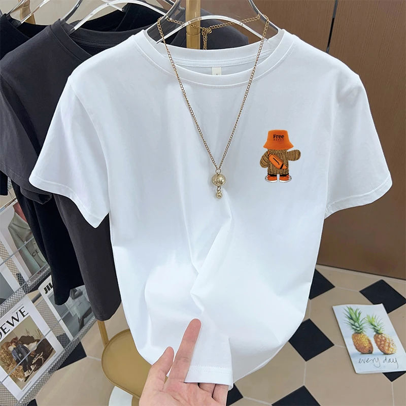 ​ ​ تي شيرت رجالي لطيف الدب الكرتون طباعة شحن سعيد شعار خمر الشارع الشهير القطن المحملة صياد قبعة حقيبة كروسبودي اللون الرجعية