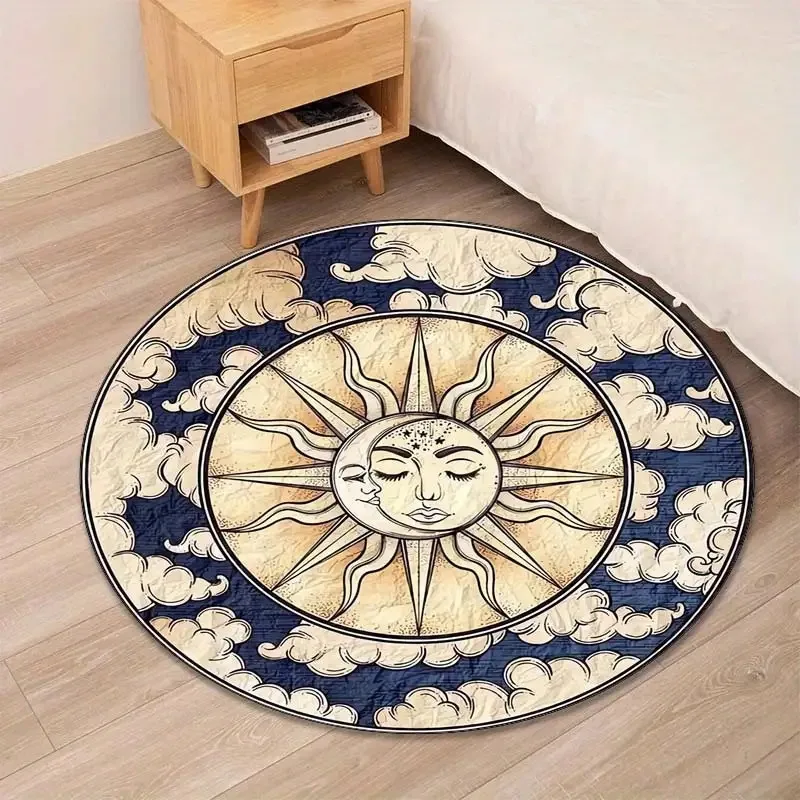 

Crystal velvet carpet2D Flat Print not 3D Doormat Sun and Moon Printed Round Mat- Non-Slip Crystal Velvet Doormat, Artistic Desi