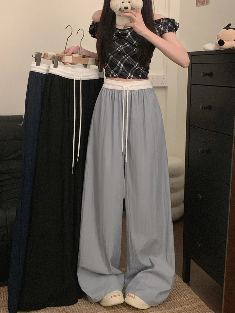

High Waist Loose Straight Leg Casual Pants Women's Summer 2026 New Style Slimming Wide Leg Long Trousers Color Block Design