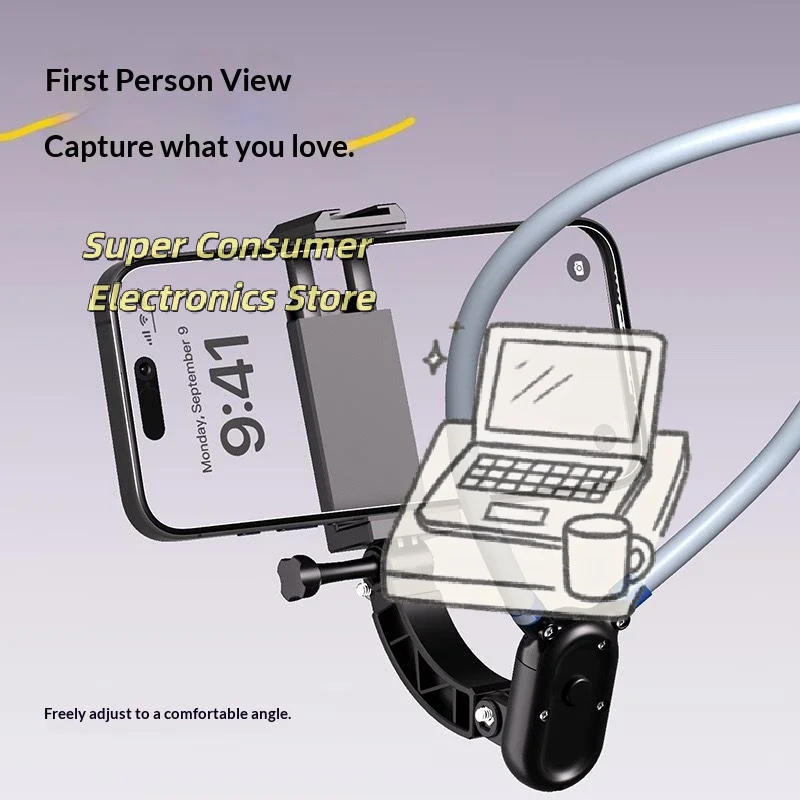 

Держатель для телефона на шею, не требующий использования рук – 360° ° Вращающийся зажим с противоскользящей накладкой для мотоциклов, велосипедов и автомобилей, регулируемый угол обзора