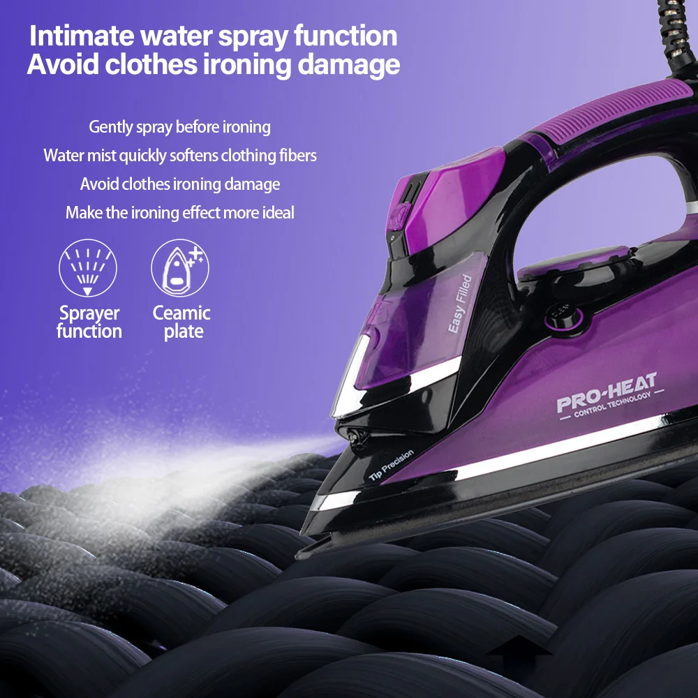 Electric Steam Iron For Clothes 2600W Clothes Iron with Non-Stick Soleplate Variable Steam Control