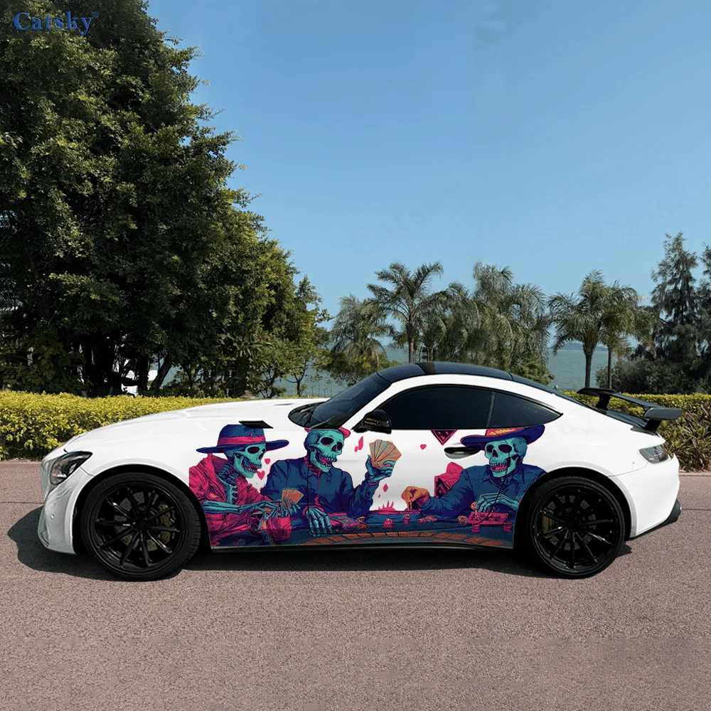 

Skeleton Gambling Colorful Car Vinyl Wraps Decal Self-adhesive PVC Sticker Suitable for Trucks SUV Decor Auto Accessories Gift