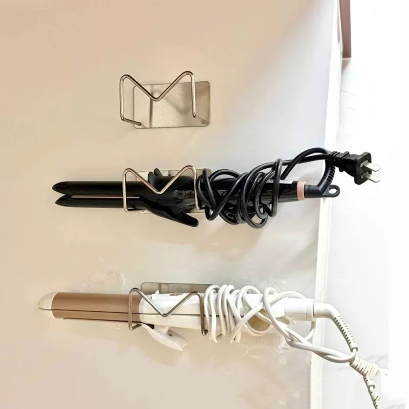 Neuer Wandmontierter Haartrocknerhalter Lockenstab- und Glätteisenständer Selbstklebender Edelstahl-Aufbewahrungsständer Badezimmer-Organizer