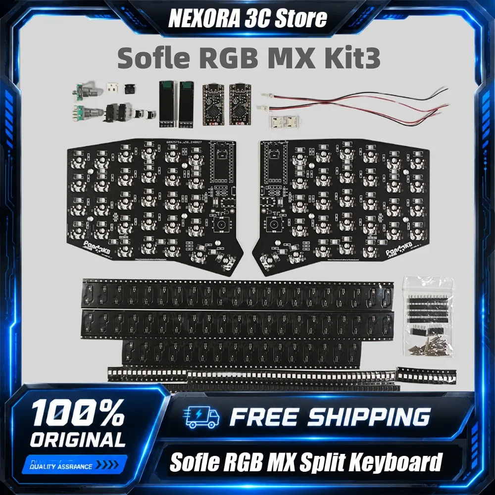 Sofle RGB MX Split Mechanical Keyboard PCB DIY Kit 52 Keys Layout Ergonomic Programmable Wired Wireless Keyboard Kit DIY Gifts