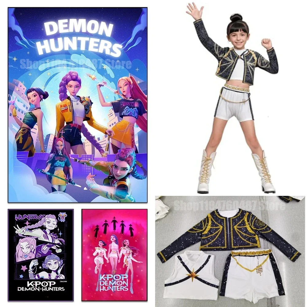 

K-POP Kids Girls Rumi Zoey Mira Cosplay Stage 3D Print Suit Set K-pop Demon Hunters Costume Performance Children Halloween Party