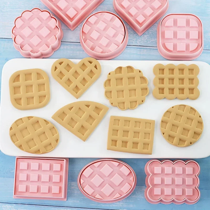 8pcs Waffle Cookie Molds Set Cookies Cutters Classic Retro Biscuit Mold Confectionery Cookie Stamp Baking Pastry Bakeware Tools
