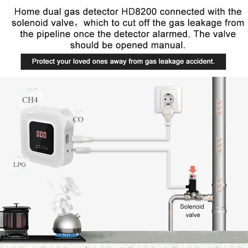 Détecteur de Gaz Naturel HD8200 2 en 1, Détecteur de Monoxyde de Carbone, Combusemballages pour CH4, GPL, CO, Alarme Vocale dans la Cuisine