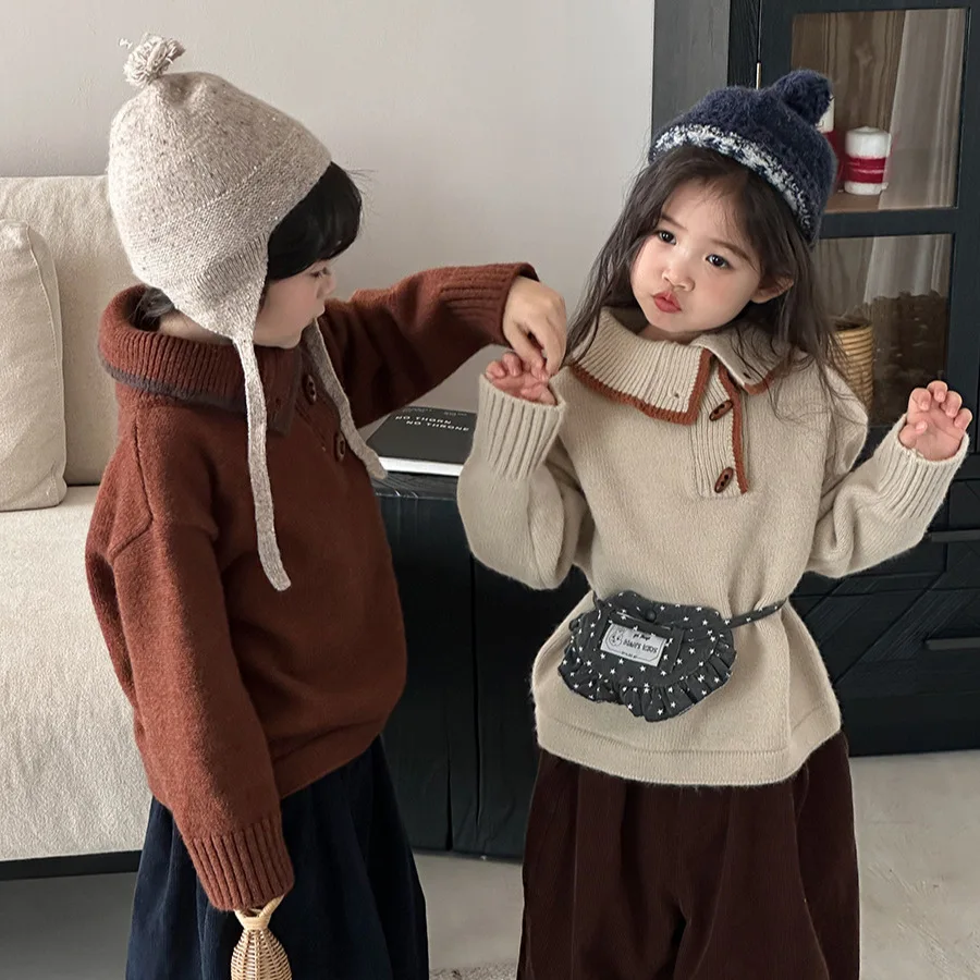 2026 Childrens Winter Irregular Diagonal Hoodie Sweater Boys and Girls Baby Forest Series Thick Top