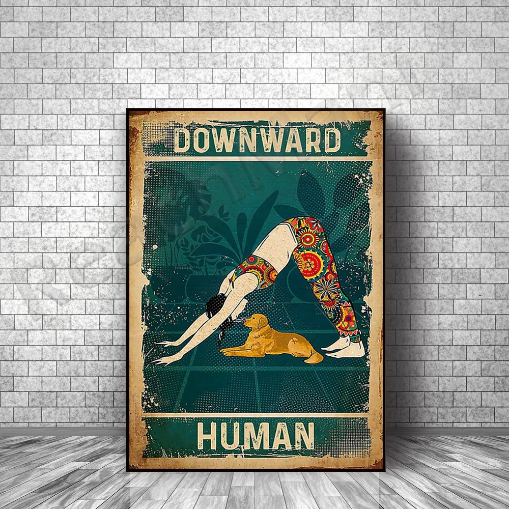 Yoga Down Human Funny Dog Lover Gift Poster, Yoga Prints, Dog Art Canvas Print Pictures Home Decor