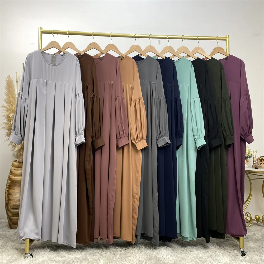 Shimmer Abayas Bishop Sleeves Muslim Woman Clothing Maxi Dresses Loose Dubai Turkish Modest Outfits Casual Islam Ramadan Eid